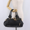 Chloe Paddington Hand Bag Leather Black Gold Auth 211548V-26