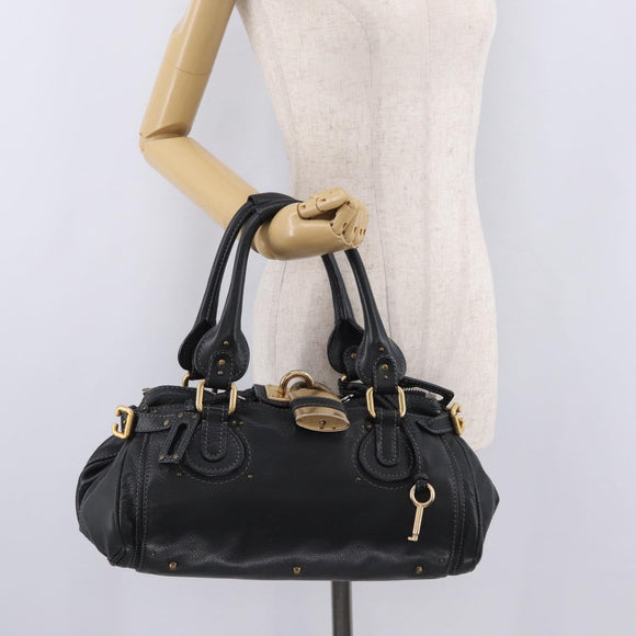 Chloe Paddington Hand Bag Leather Black Gold Auth 211548V