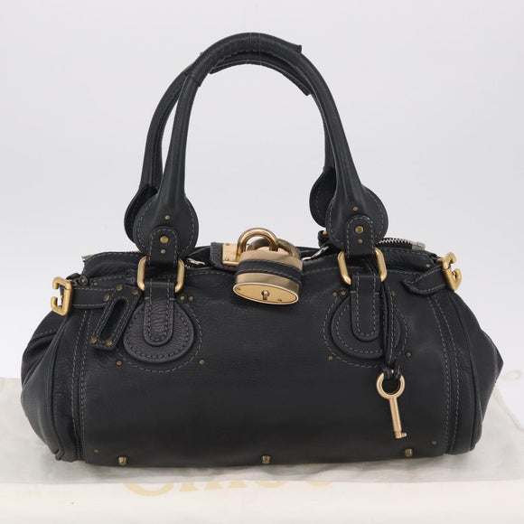 Chloe Paddington Hand Bag Leather Black Gold Auth 211548V