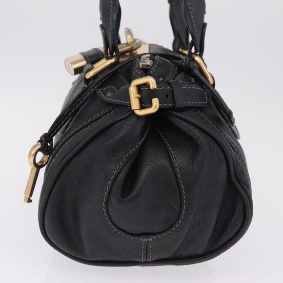 Chloe Paddington Hand Bag Leather Black Gold Auth 211548V