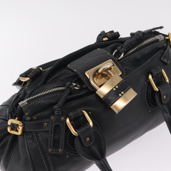 Chloe Paddington Hand Bag Leather Black Gold Auth 211548V
