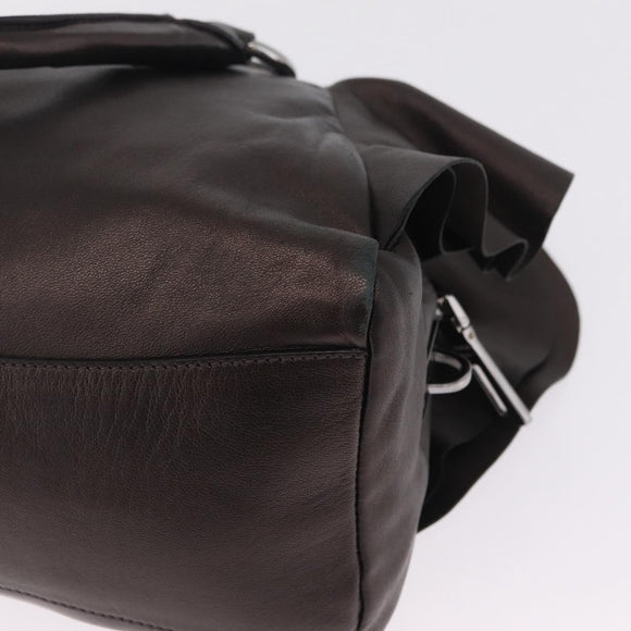PRADA Hand Bag Leather Bronze Silver Auth 211549V