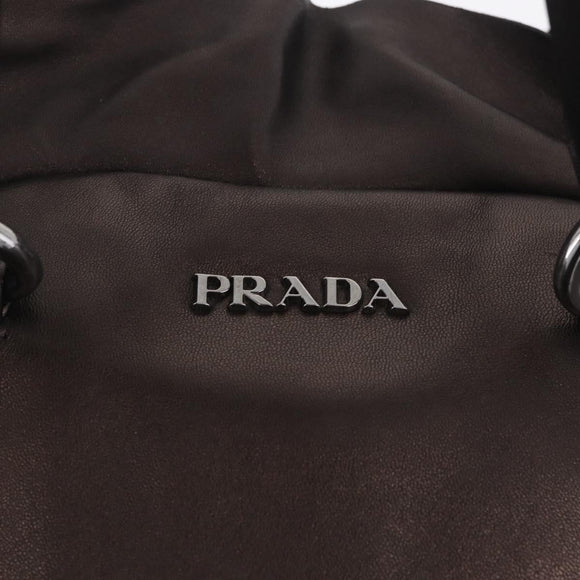 PRADA Hand Bag Leather Bronze Silver Auth 211549V
