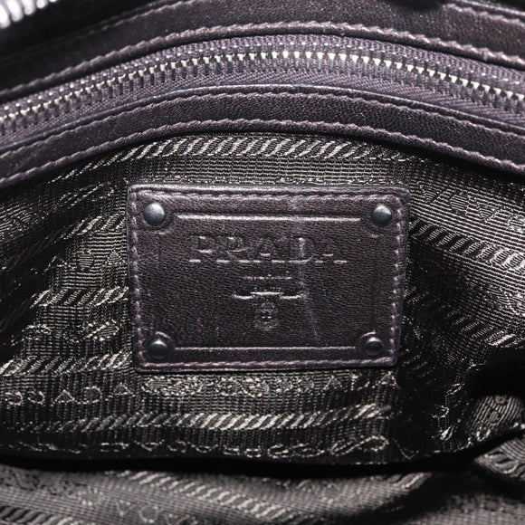 PRADA Hand Bag Leather Bronze Silver Auth 211549V