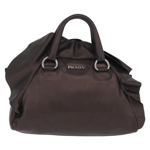 PRADA Hand Bag Leather Bronze Silver Auth 211549V