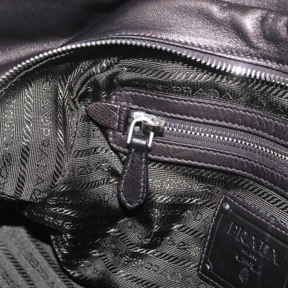 PRADA Hand Bag Leather Bronze Silver Auth 211549V