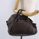 PRADA Hand Bag Leather Bronze Silver Auth 211549V-31
