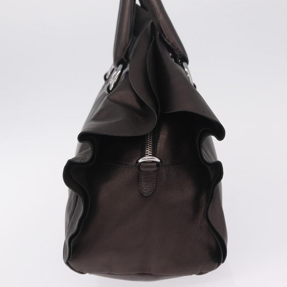 PRADA Hand Bag Leather Bronze Silver Auth 211549V