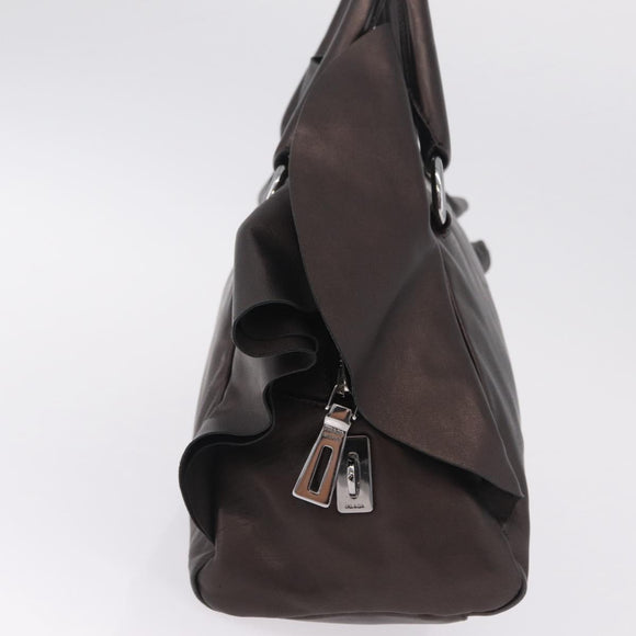 PRADA Hand Bag Leather Bronze Silver Auth 211549V