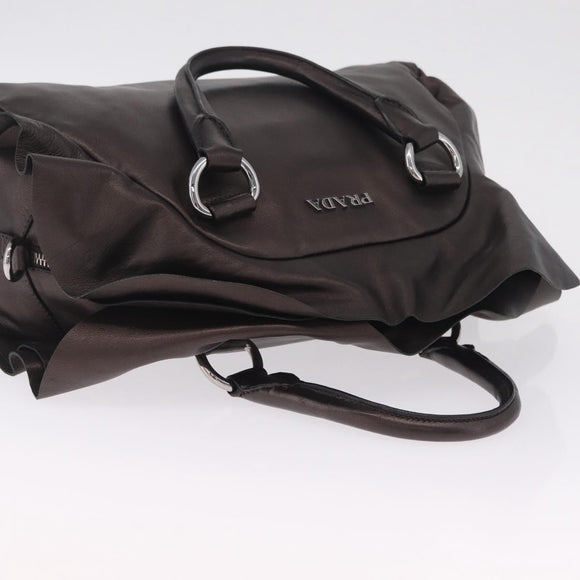 PRADA Hand Bag Leather Bronze Silver Auth 211549V