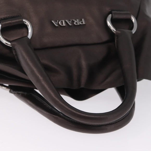 PRADA Hand Bag Leather Bronze Silver Auth 211549V
