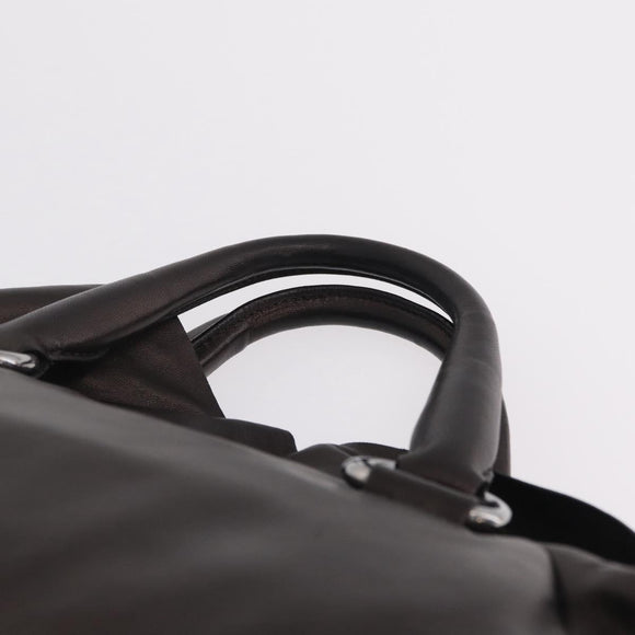 PRADA Hand Bag Leather Bronze Silver Auth 211549V