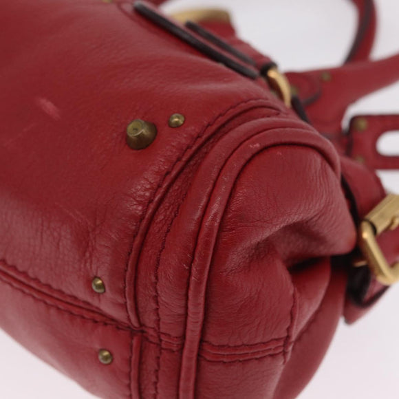 Chloe Paddington Hand Bag Leather Red Gold Tone Auth 211551V