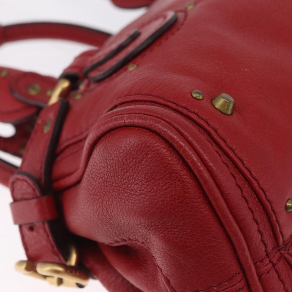 Chloe Paddington Hand Bag Leather Red Gold Tone Auth 211551V