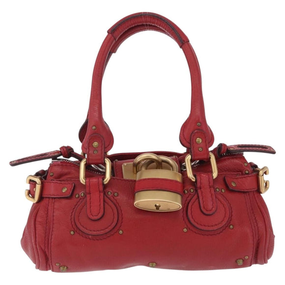 Chloe Paddington Hand Bag Leather Red Gold Tone Auth 211551V