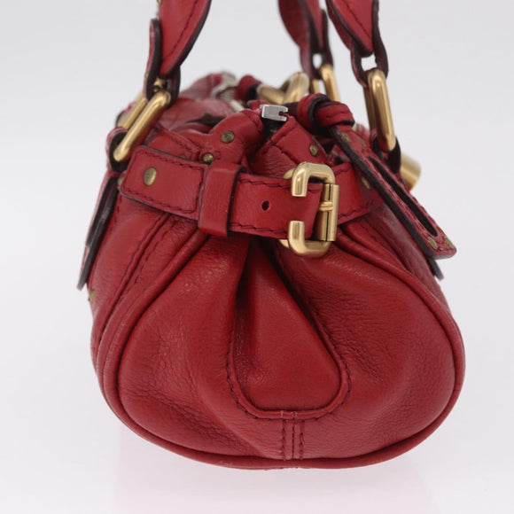 Chloe Paddington Hand Bag Leather Red Gold Tone Auth 211551V