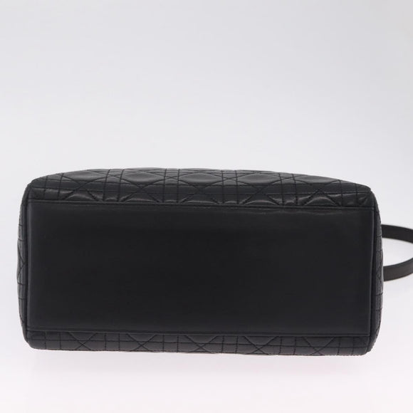 Christian Dior Canage Lady Dior Hand Bag Lamb Skin 2way Black Gold Auth 211553V