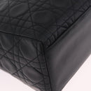 Christian Dior Canage Lady Dior Hand Bag Lamb Skin 2way Black Gold Auth 211553V-13