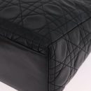 Christian Dior Canage Lady Dior Hand Bag Lamb Skin 2way Black Gold Auth 211553V-14