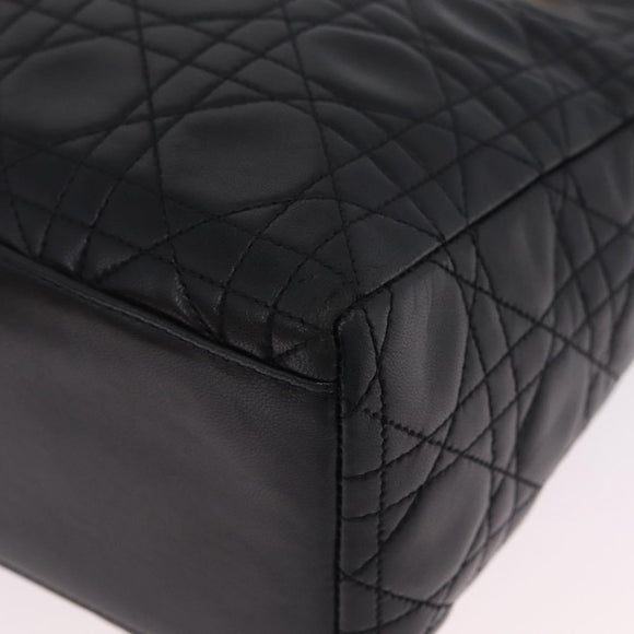 Christian Dior Canage Lady Dior Hand Bag Lamb Skin 2way Black Gold Auth 211553V