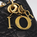 Christian Dior Canage Lady Dior Hand Bag Lamb Skin 2way Black Gold Auth 211553V-17