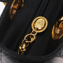 Christian Dior Canage Lady Dior Hand Bag Lamb Skin 2way Black Gold Auth 211553V-18