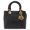 Christian Dior Canage Lady Dior Hand Bag Lamb Skin 2way Black Gold Auth 211553V-2