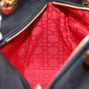 Christian Dior Canage Lady Dior Hand Bag Lamb Skin 2way Black Gold Auth 211553V-22
