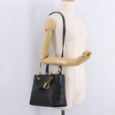 Christian Dior Canage Lady Dior Hand Bag Lamb Skin 2way Black Gold Auth 211553V-26