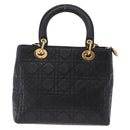 Christian Dior Canage Lady Dior Hand Bag Lamb Skin 2way Black Gold Auth 211553V-3