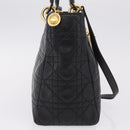 Christian Dior Canage Lady Dior Hand Bag Lamb Skin 2way Black Gold Auth 211553V-5