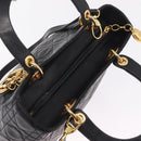Christian Dior Canage Lady Dior Hand Bag Lamb Skin 2way Black Gold Auth 211553V-6
