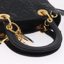 Christian Dior Canage Lady Dior Hand Bag Lamb Skin 2way Black Gold Auth 211553V-7