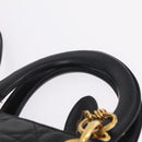 Christian Dior Canage Lady Dior Hand Bag Lamb Skin 2way Black Gold Auth 211553V-8