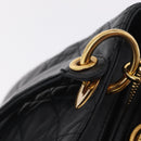 Christian Dior Canage Lady Dior Hand Bag Lamb Skin 2way Black Gold Auth 211553V-9