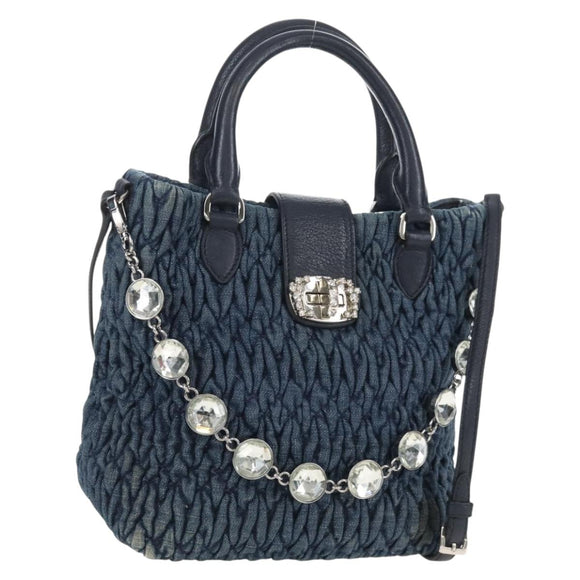 Miu Miu Matelasse Shoulder Bag Denim 2way Navy Silver Auth 211555A
