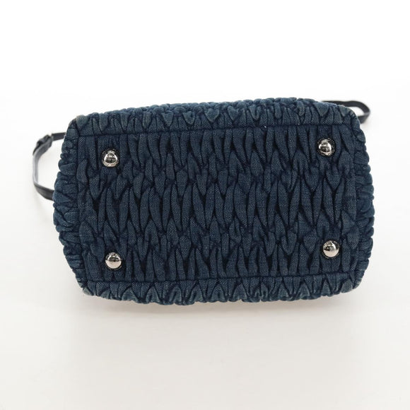 Miu Miu Matelasse Shoulder Bag Denim 2way Navy Silver Auth 211555A