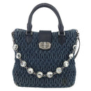 Miu Miu Matelasse Shoulder Bag Denim 2way Navy Silver Auth 211555A-2