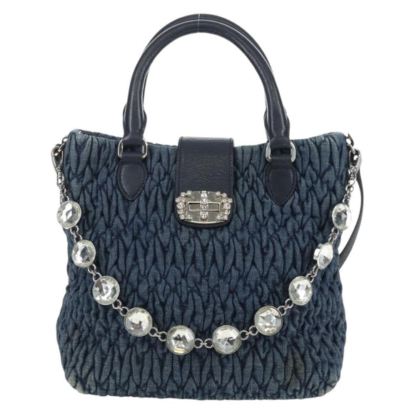 Miu Miu Matelasse Shoulder Bag Denim 2way Navy Silver Auth 211555A