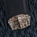 Miu Miu Matelasse Shoulder Bag Denim 2way Navy Silver Auth 211555A-22