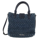 Miu Miu Matelasse Shoulder Bag Denim 2way Navy Silver Auth 211555A-3