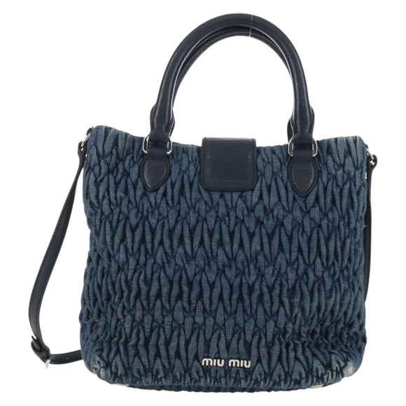 Miu Miu Matelasse Shoulder Bag Denim 2way Navy Silver Auth 211555A