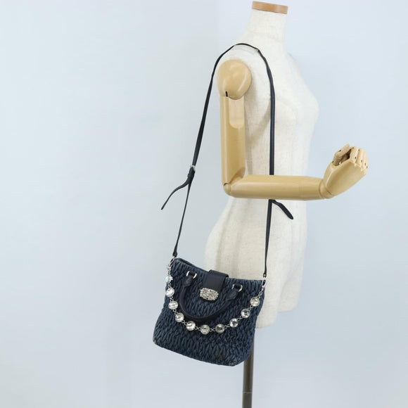 Miu Miu Matelasse Shoulder Bag Denim 2way Navy Silver Auth 211555A