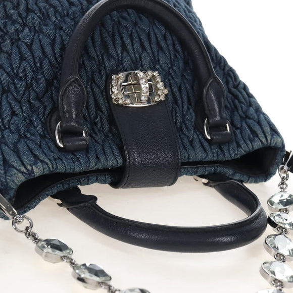 Miu Miu Matelasse Shoulder Bag Denim 2way Navy Silver Auth 211555A