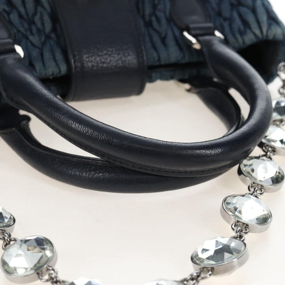 Miu Miu Matelasse Shoulder Bag Denim 2way Navy Silver Auth 211555A