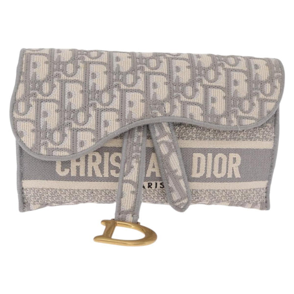 Christian Dior Trotter Canvas saddle Body Bag Gray Gold Tone Auth 211556V