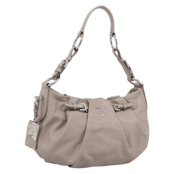 PRADA Shoulder Bag Leather Gray Silver Auth 211557V