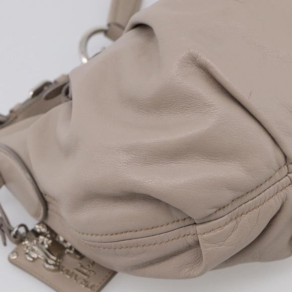 PRADA Shoulder Bag Leather Gray Silver Auth 211557V