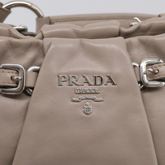 PRADA Shoulder Bag Leather Gray Silver Auth 211557V
