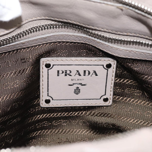 PRADA Shoulder Bag Leather Gray Silver Auth 211557V